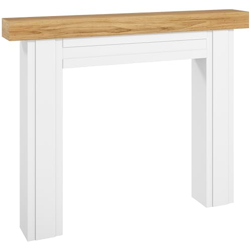 HOMCOM Modern Fireplace Mantel, Freestanding Fireplace Surround with Leg for Electric Fireplaces, 51.2" W x 40.6" H, Natural Wood HOMCOM