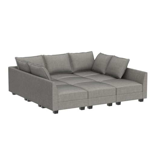 HONBAY Modular Sectional Sofa with Storage, Sleeper Sectional Sofa Modular Sectional Couch for Living Room, Grey HONBAY