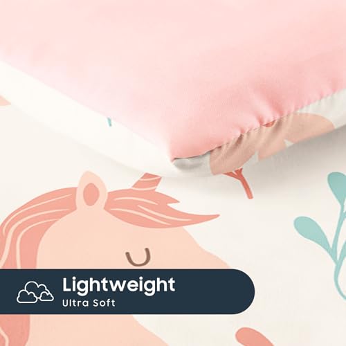 Wake In Cloud - Toddler Bedding Set for Girls, Cute Unicorn Floral Botanical, 4 Pieces Soft Crib Bed Set Including Comforter, Sheets and Pillowcase, Light Cream Wake In Cloud
