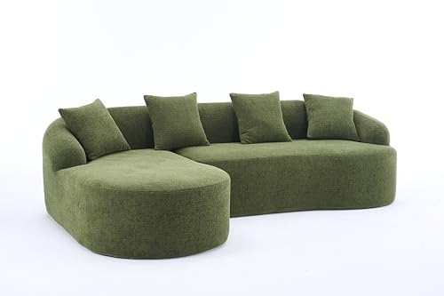 99" Oversized Curved Sectional Sofa with Chaise, Modern L-Shaped Chenille Cloud Couch, Extra Wide Deep Seat 4-Seater Couch with Pillows for Living Room, Apartment, or Home Theater, Green TTK