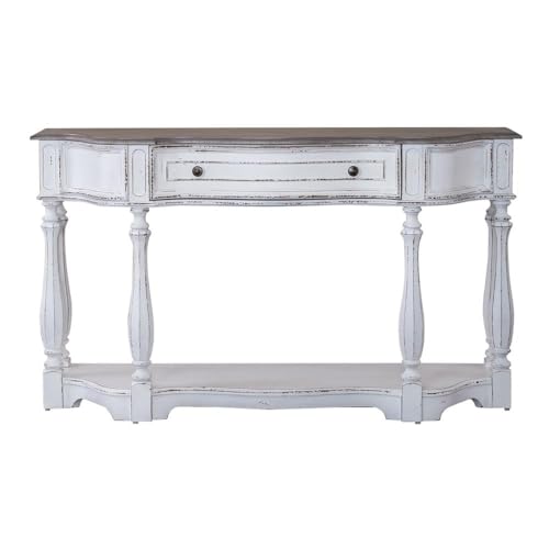 Liberty Furniture Magnolia Manor 56 Inch Hall Console Table European Traditional Home Accent Storage - Antique White & Weathered Bark LIBERTY FURNITURE INDUSTRIES, INC.
