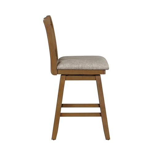 Home Brookline Swivel Bar Stool Chair with 360° Turn Mechanism, Rustic Farmhouse Stools for Kitchen Counter with Cushion, 24" Seat Height, Medium Oak Wood Finish with Beige Cushion Home 2 Office