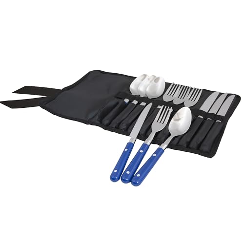 Alpine Mountain Gear 4-Person Blue Enamel Coated Steel Dining Set - Camping Gear Essentials with 4 Mugs, 4 Bowls, 4 Plates & Cutlery Alpine Mountain Gear