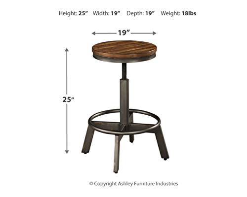 Signature Design by Ashley Torjin Industrial 24" Adjustable Height Barstool, 2 Count, Brown Signature Design by Ashley