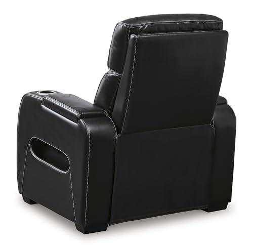 Signature Design by Ashley Boyington Contemporary Leather Match Power Recliner with Adjustable Headrest, Cup Holders, USB Port and Air Massage System, Black Signature Design by Ashley