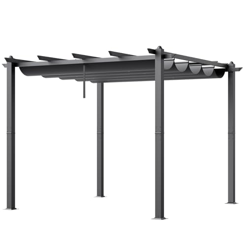 VEVOR 10'x10' Outdoor Retractable Pergola with Canopy, Aluminum Pergola with Retractable Canopy, Modern Pergola with Sun Shade Canopy for Patios, Gardens, Decks, Backyards (Gray) VEVOR