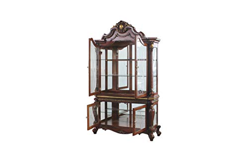 Acme Picardy Wooden Curio Cabinet with Glass Doors in Cherry Oak ACME Furniture