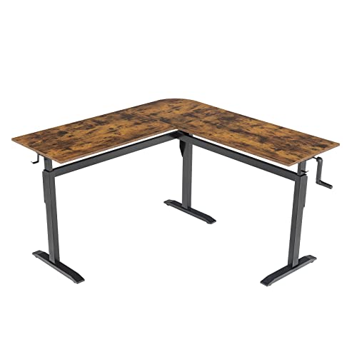 UNICOO – L Shaped Crank Height Adjustable Standing Desk, Sit to Stand up Corner Desk, L-Shaped Standing Workstation (XJH-LC-2 Packages) (Rustic Brown) UNICOO