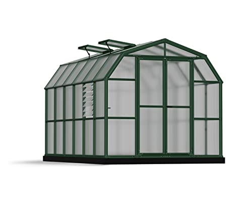 Palram - Canopia Rion Prestige 8 Ft. x 12 Ft. Greenhouse, Large Twin Wall Polycarbonate Heavy Duty Green House DIY Kit for Garden, Plants, Walk-in for Outdoors with Window Vent (Green) RION