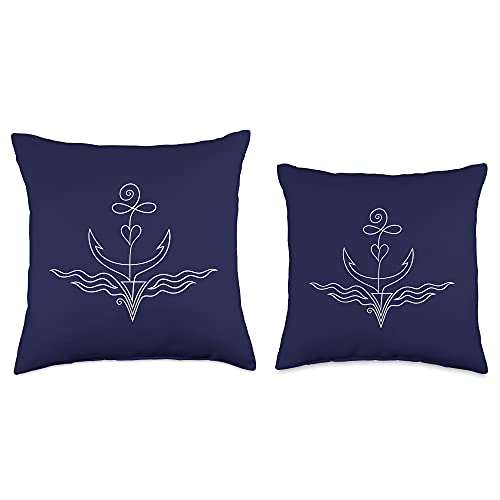 Anchor Minimalist Single Line Tattoo Gift Idea for Sailer Throw Pillow Original Art by Christine Krahl