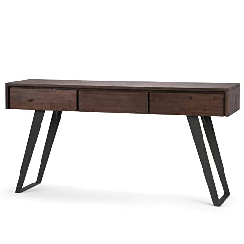 SIMPLIHOME Lowry SOLID ACACIA WOOD and Metal 60 Inch Wide Modern Industrial Console Sofa Table in Distressed Charcoal Brown, For the Living Room, Entryway and Bedroom SIMPLIHOME