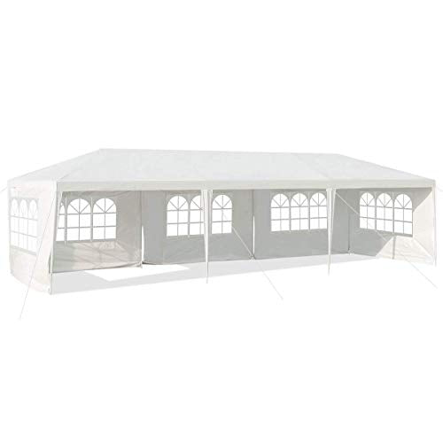 Tangkula 10' x 30' Party Tent, Portable Outdoor Tent with 5 Removable Sidewalls, and Connection Stakes, Ropes, Suitable for BBQ, Beach, Garden and Outdoor Events, Wedding Tent, White Tangkula