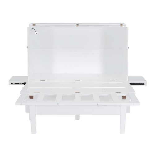 Jintop Murphy Bed Full Szie,Cabinet Hideaway Bed with USB Port and Removable Shelves,Wall Bed W/ 2 Movable Desks,can be Folded,Platform Bedframe for Kids Bedroom,Student Dorms,White Jintop