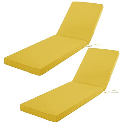 Comcaver Outdoor Chaise Lounge Cushion Set of 2, Fadesafe Water-Repellent Lounge Deck Reclining Chair Cushions for Patio Furniture Lawn Pool Resort Hotel, 72x21x3 Inch, Yellow