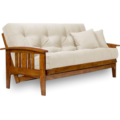 Nirvana Futons Westfield Futon Set - Queen Size, Frame, 8" Mattress, Twill Ivory Cover Nirvana Futons