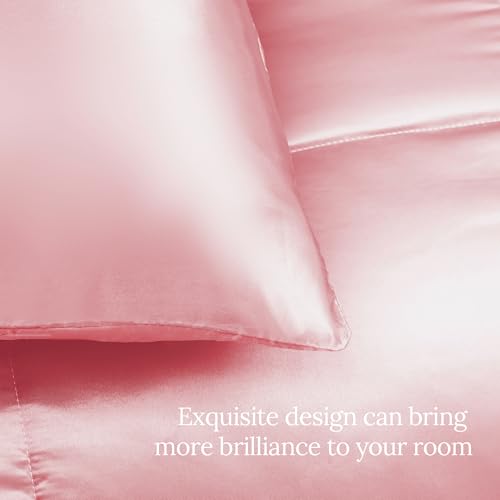 Whale Flotilla 2-Piece Reversible Silky Soft Twin Size Comforter Bedding Set, Luxurious Satin Comforters with Satin Pillowcase, Lightweight Duvet for All Seasons, Pink Whale Flotilla