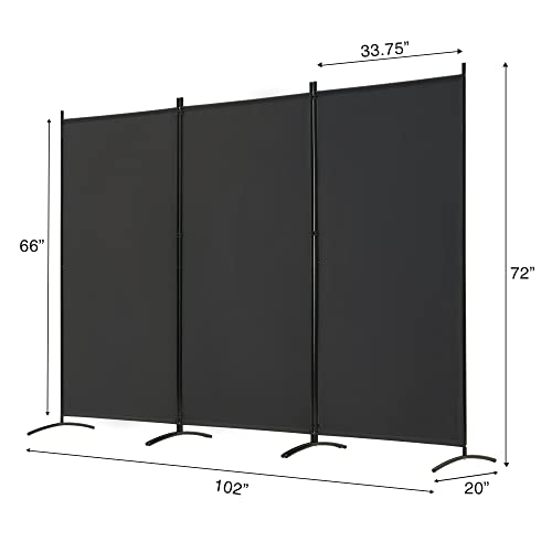 Spurgehom 3 Panel Room Divider Folding Partition Privacy Screens, Freestanding Fabric Room Panel Portable Room Partition Wall Dividers for Home Office Restaurant, 102" W X 71" H (Black) Spurgehom