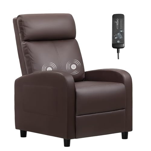 Furniwell Massage Recliner Chair for Living Room Adjustable PU Leather Reclining Chair Home Theater Seating Modern Winback Single Sofa for Adults with Footrest (Leather, Brown)