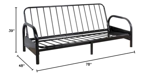 Pemberly Row Modern Adjustable Metal Futon Frame, Black Finish, 78x39x48 in, Convertible Sofa to Bed, Space-Saving Durable Living Room Furniture, Contemporary Indoor Use Pemberly Row