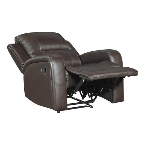 Lexicon Manual Reclining Chair, Top Grain Leather Match Wall Hugger Recliner Chair, Tab Pull Reclining, High Density Foam Over Pocket Coils, for Living Room/Reading Nook/Bedroom, Brown Lexicon