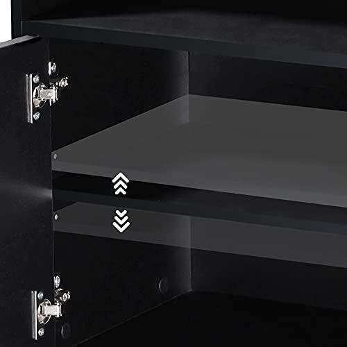 FITUEYES Mobile Printer Stand with Adjustable Storage Shelves, Wood Printer Cabinet with Door, Black Work Cart on Wheels for Home Office, 18.9" W x 13.8" D x 22.4" H FITUEYES