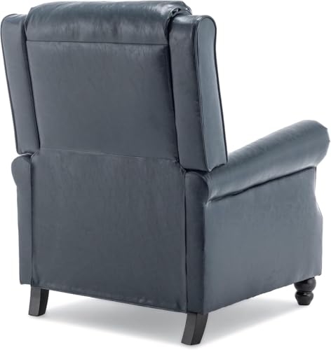 Pushback Recliner Chair, Faux Leather Wingback Recliner Chair, Upholstered Armchair Push Back Recliner with Wood Legs, Rivet Trim Single Sofa Accent Chair for Living Room, Bedroom, Navy