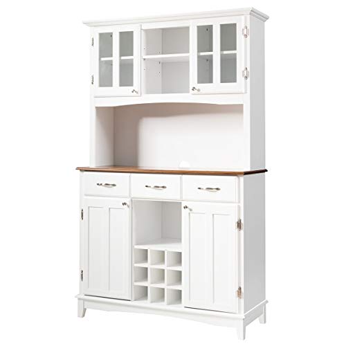 Giantex Buffet Hutch Cabinet, Kitchen Hutch Sideboard, Buffet Cabinet on Storage Island, Wood Kitchenware Server with 3 Large Drawers and 9 Wine Bottle Modules (White) Giantex