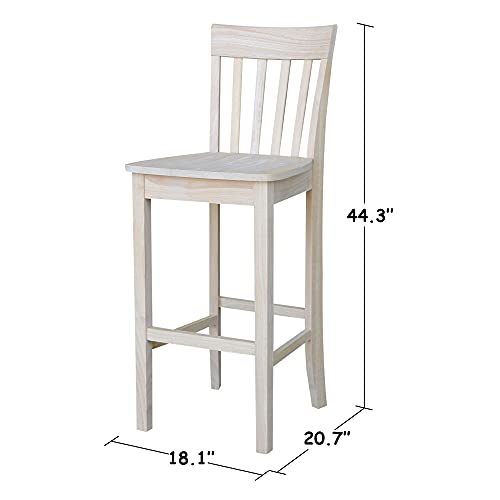 International Concepts Slat Back Stool, 30-Inch SH, Unfinished IC International Concepts