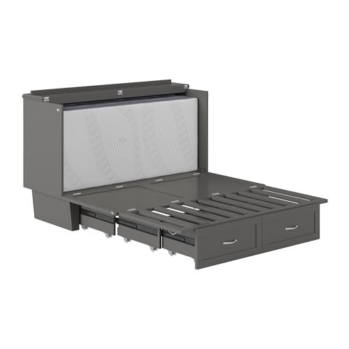 AFI, Monroe Queen Murphy Bed Chest with 6" Mattress, Storage Drawer & Built-in USB Charger, Grey AFI