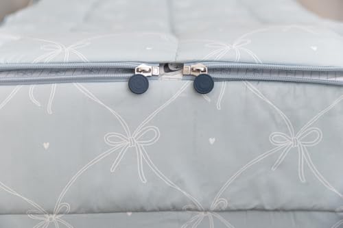 Beddy's Bow & Ribbon Themed Durable Zipper Bedding for Kids, Bed in a Bag, Baby Blue Comforter & White Pinstripe Sheets, Includes Pillowcase & Pillow Sham, Easy to Make & Wash Beddy's