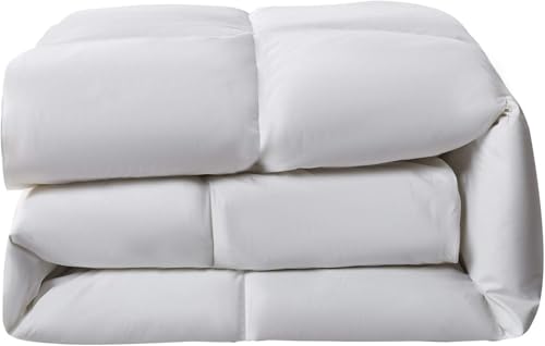 Serta Goose Feather Down Fiber Cotton Comforter Twin Size - 100% Cotton Duvet Insert - Hotel Luxury Hypoallergenic Bedding Comforter Light Warmth 68 x 90 Inch White Serta