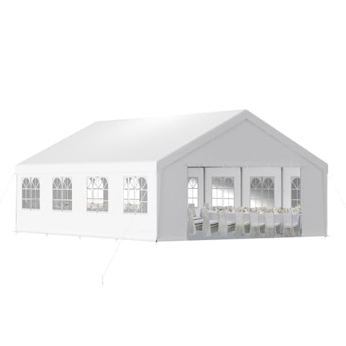 Aoodor 26 x 20 Ft Heavy-Duty Party Tent with Church Window Sidewalls, Waterproof & Weather-Resistant Large Marquee Tent for Parties, Wedding, Barbecues, Outdoor Events, White Aoodor
