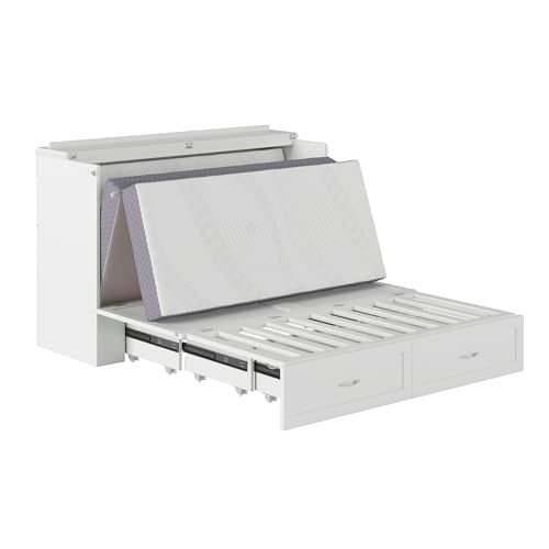 AFI Hamilton Queen Murphy Bed Chest with Mattress, Storage, and Built-in Charger in White AFI