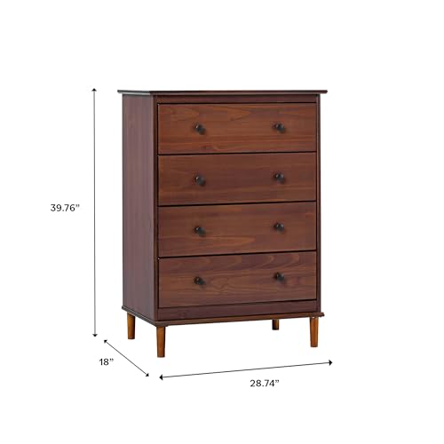 Walker Edison Modern Tall 4 Solid Wood Dresser Bedroom Storage Drawer Organizer Closet Hallway, 40 Inch, Walnut-T Walker Edison