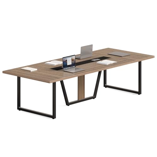 LITTLE TREE 8FT Conference Table for 10 People, Large Meeting Table, Modern Wooden Conference Room Table with Cable Management, Business Training Table with Strong Metal Legs for Office, Maple Color LITTLE TREE