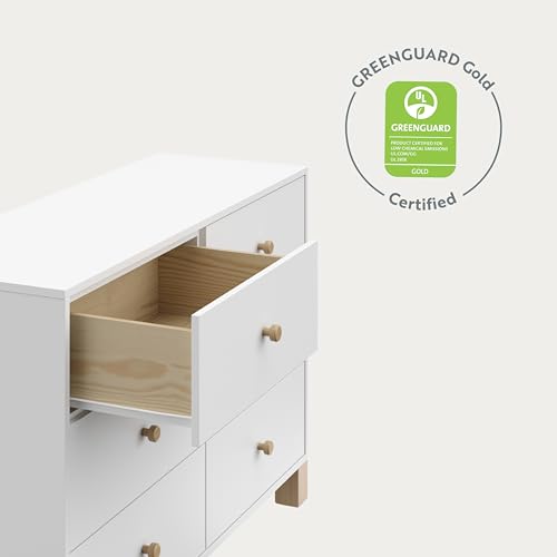 Storkcraft California 6-Drawer Double Dresser (White with Driftwood) - GREENGUARD Gold Certified, Interlocking Drawer System, Dresser Drawer Organizer for Kids Bedroom Storkcraft