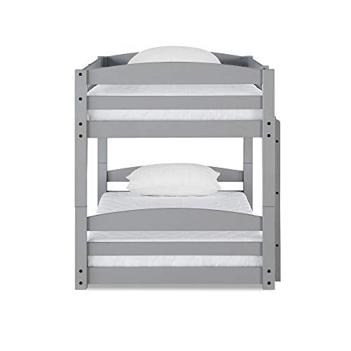 DHP Phoenix Convertible Low Wood Floor Bunk Bed, Stackable and Detachable Bed Frames for Kids, Solid Wood, with Ladder, High Guardrail, Wood Slats, No Boxspring Required, Twin-Over-Twin, Gray DHP