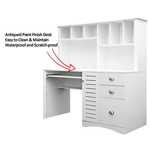 Holaki Vintage Wood Executive Computer Desk with Drawers and Bookshelf for Small Spaces Holaki