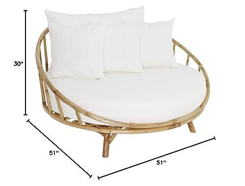ZEW Rattan Bamboo Round Daybed Outdoor Sofa Chair with Cushion and Pillows for Backyard, Porch, Swimming Pool, Living Room Statra