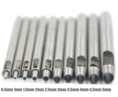 Walfront Hole Punch Kit, 10pcs Alloy Steel Leather Hand Tool, 0.5-5mm Multi Sizes Metal Puncher for Leather Craft, Clothing, Handbags, Belts etc. Walfront