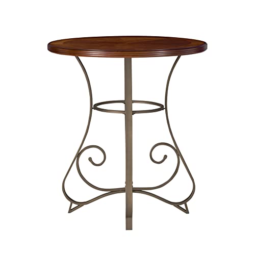 Powell 697-404 Hamilton Pub Table, Brushed Faux Medium Cherry wood Matte Pewter & Bronze metal 36" x 36" x 42" tall Powell
