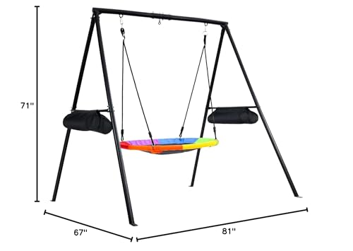Trekassy 440lbs Swing Sets for Backyard, Concrete Patio, Heavy Duty A-Frame Metal Swing Stand with 40" Saucer Tree Swing, Sandbag for Outdoor, Playground, Park, No Anchors Needed Trekassy