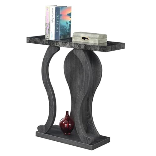 Pemberly Row Modern Console Table, Weathered Gray Wood with Faux Black Marble Top, MDF and Melamine, 31.5 x 11.5 x 34 in, Bottom Shelf, Wavy Silhouette for Entryway, Living Room, Hallway or Dining Pemberly Row