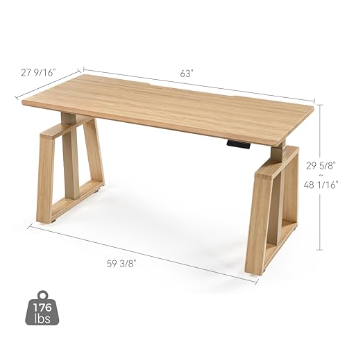 EUREKA ERGONOMIC Standing Desk, 63inch Executive Computer Desk Adjustable Height Stand up Table Modern Trapezoidal Leg,Touch Screen,Oak EUREKA ERGONOMIC
