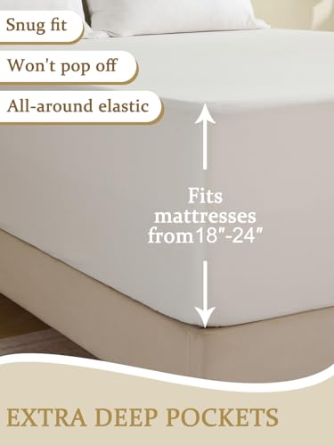 Bedecor Deep Pocket Full 100% Cotton Sheet Set for Hot Sleepers - Fits up to 24 Inch Extra Deep Mattress - 6 Piece Breathable Bedding Set with Fitted Sheet, Flat Sheet & Pillowcases White Bedecor