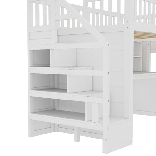 Bellemave Twin Loft Bed with Stairs and Movable Desk and Shelves, Wood Loft Bed with Storage Stairs for Kids, Teens, Adults, White Bellemave