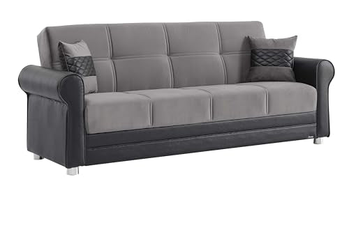 Ottomanson Convertible Sofa Bed Futon Couch with Hidden Storage & Click-Clack Sit-Sleep Conversion – Firm Support Sleeper Sofa for Living Room, Apartment & Guest Room, Gray Ottomanson