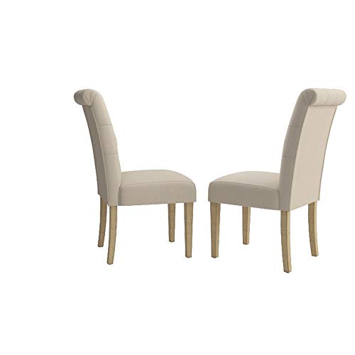 Roundhill Furniture Habit Solid Wood Tufted Parsons Dining Chair (Set of 2), Tan Roundhill Furniture