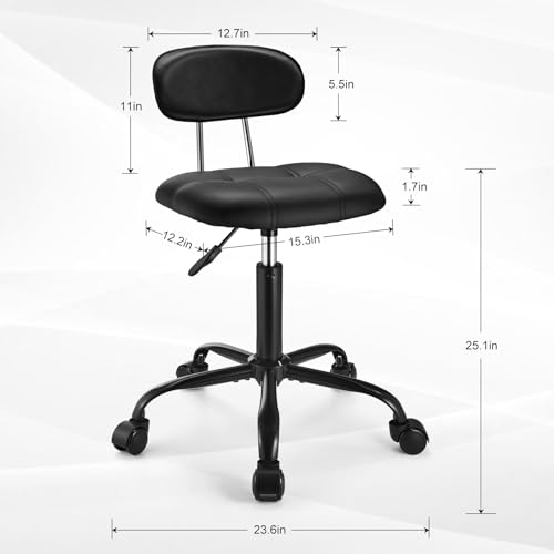 FNZIR Square Rolling Stool with Backrest Height Adjustable Chair Swivel Drafting Chair Stool Chair with Wheels Stable Base Foot Black FNZIR