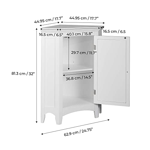Teamson Home Glancy Wooden Small Corner Freestanding Floor Cabinet with 1 Adjustable Shelf 2 Storage Spaces 1 Door and 1 Chrome-Finished Knob, White Teamson Home